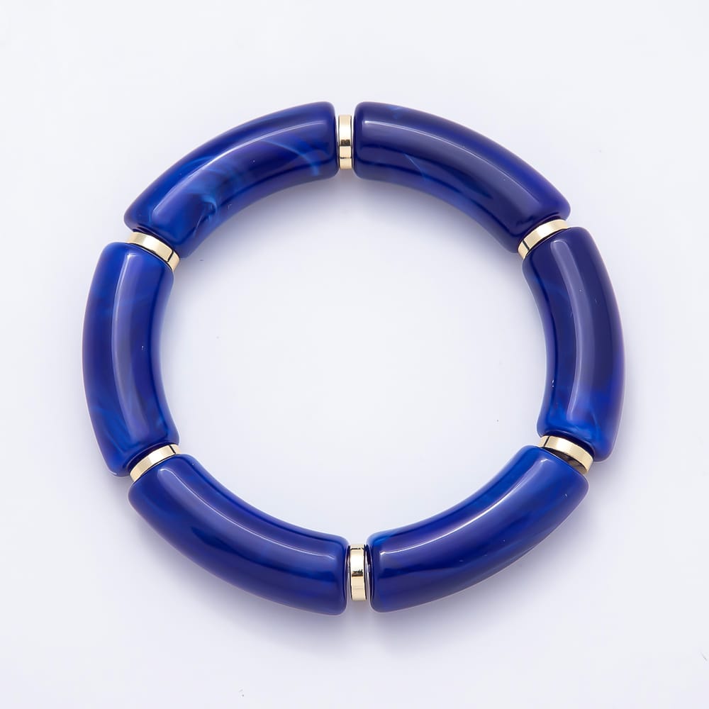 16K Gold Filled 11mm Colorful Acrylic Curved Tube Elastic Stretch Bracelet | WA-01072 - WA-01085 WA-01091