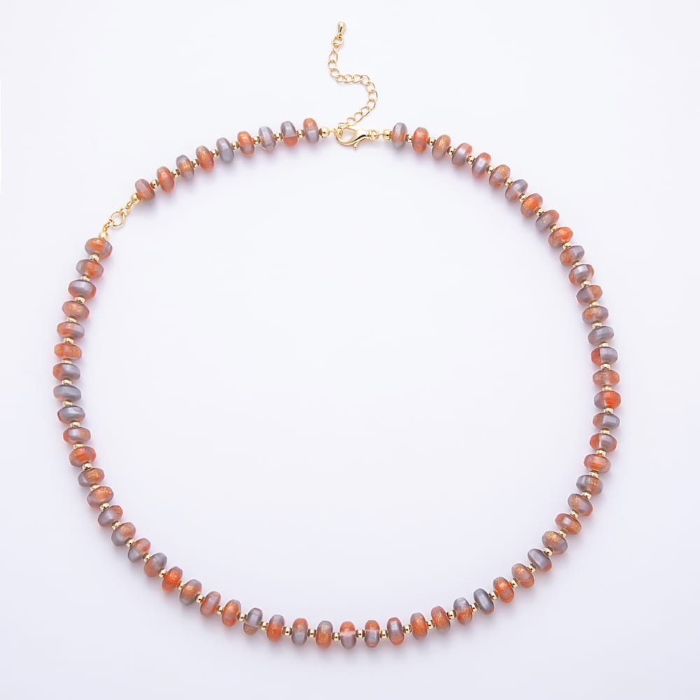 16K Gold Filled 8mm Glitter Resin Rondelle Bead Gemstone 21 Inch Necklace | WA-01110 ~ WA-01756