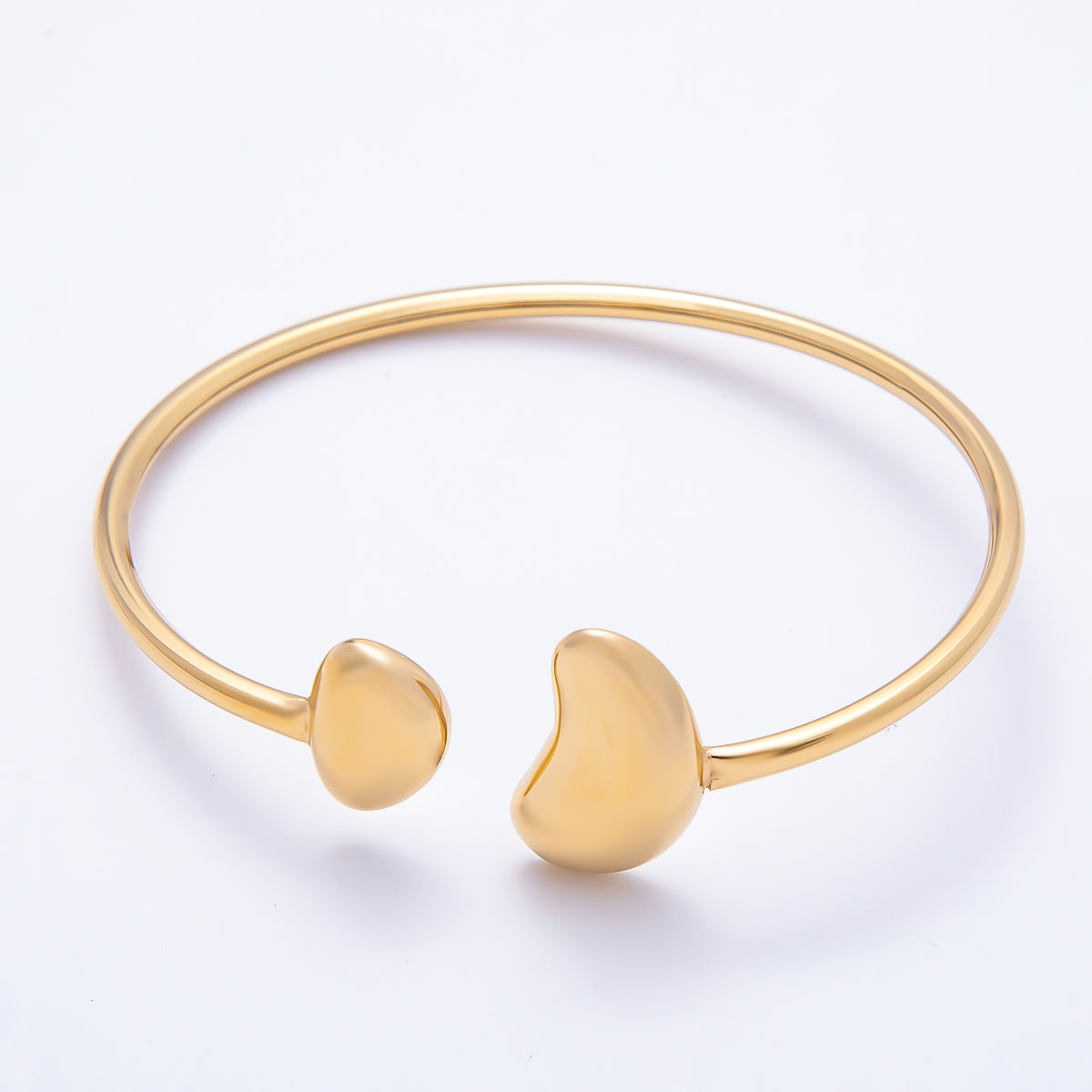 Stainless Steel Gold PVD Minimalist Molten Heart Bean Oval Wrap Cuff Bracelet | WA-01230