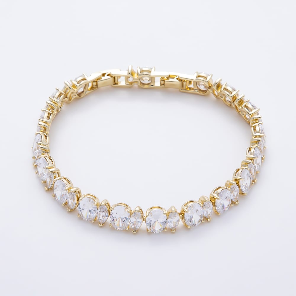 14K Gold Filled 8mm Clear CZ Oval Teardrop Tennis Gemstone Chain 7 Inch Bracelet | WA-01306