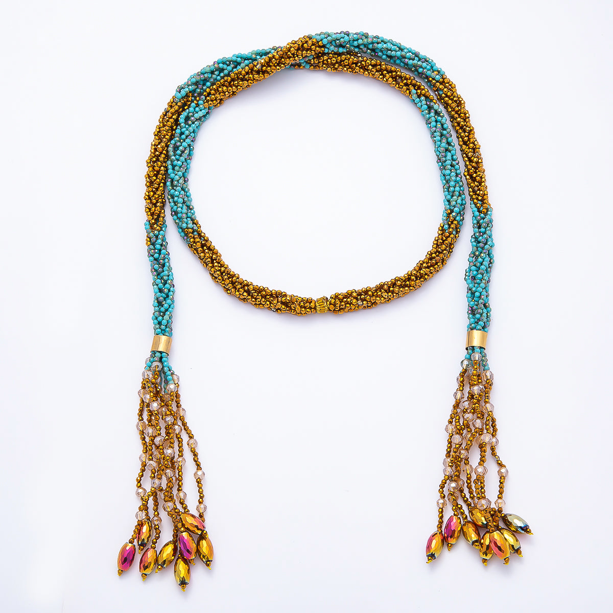 Handmade 7mm Multi Layer Fringe Knot Lariat Multifaceted Crystal Gemstone Chain 36 Inch Necklace | WA-01145 ~ WA-01307