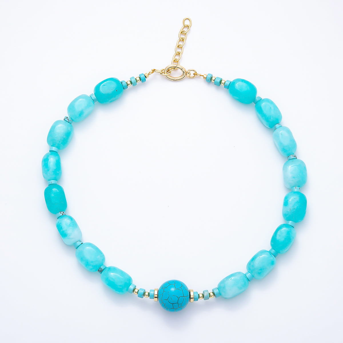 16K Gold Filled 20mm Blue Turquoise Rectangle Gemstone Chain 19 Inch Necklace | WA-01312