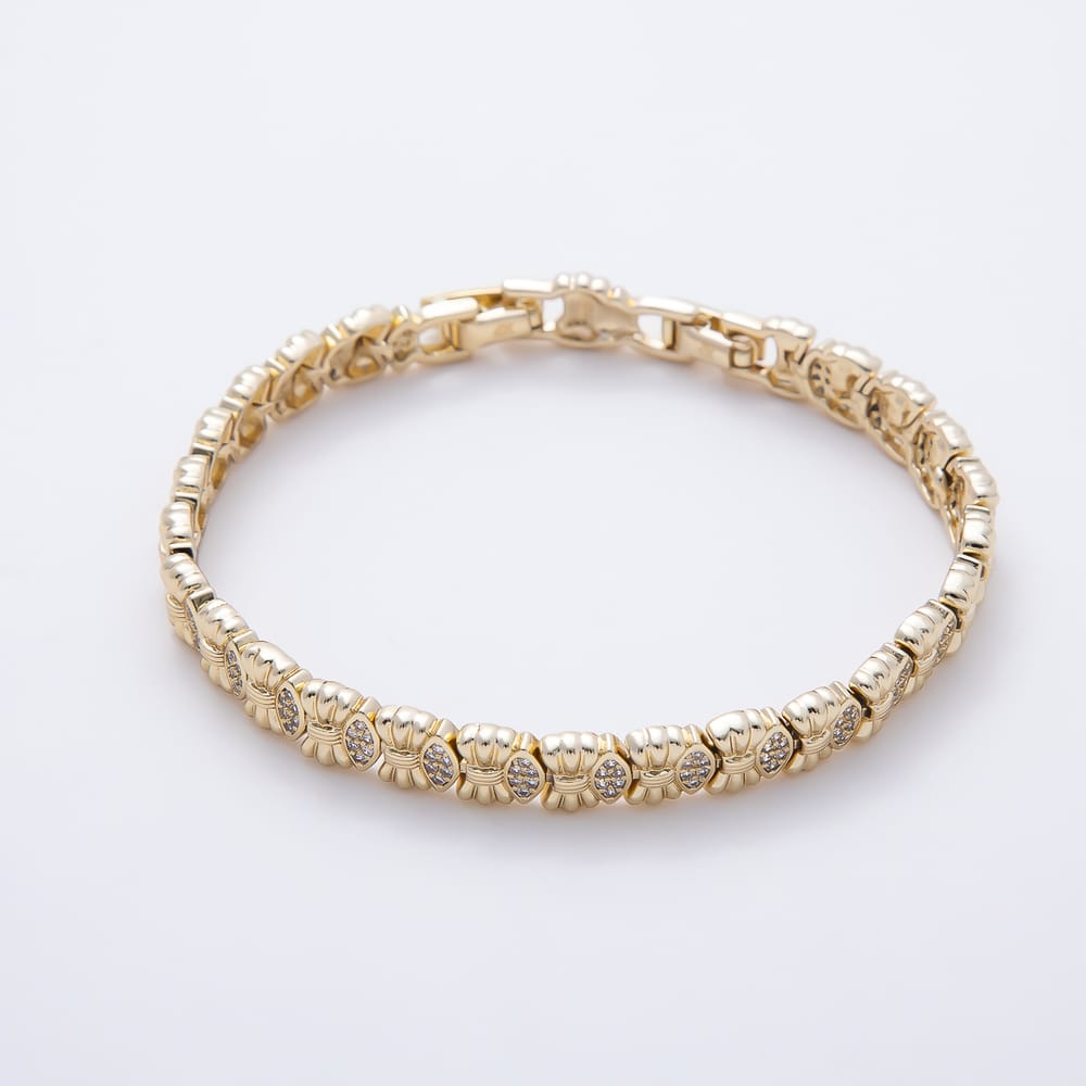 14K Gold Filled 7mm Micro Paved CZ Marquise Ribbon Bow Gemstone Chain 6.5 Inch Bracelet | WA-01328