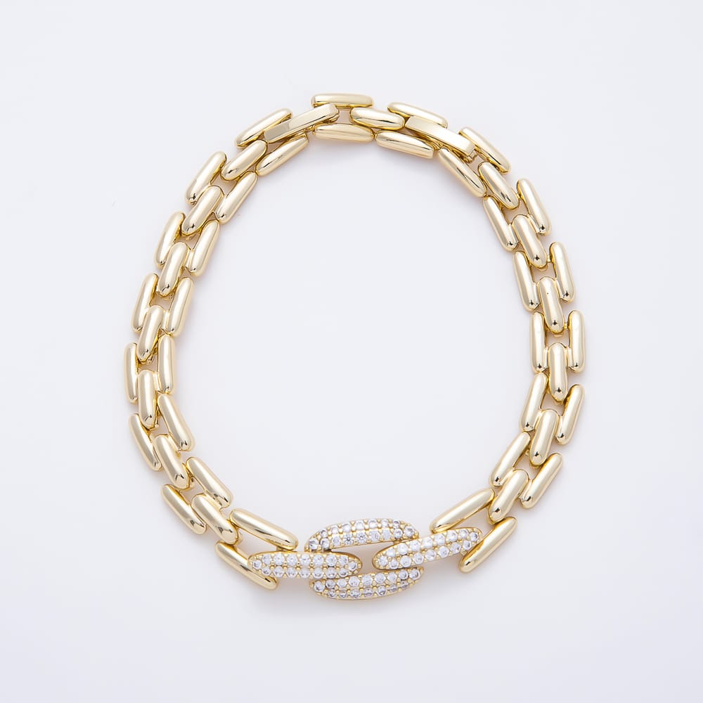 14K Gold Filled 7mm Clear Micro Paved CZ Panther Chain 6.5 Inch Bracelet | WA-01336