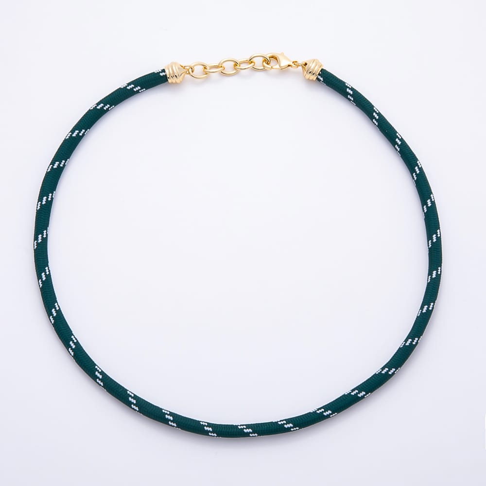 16K Gold Filled 5mm CHRISTMAS Dark GREEN Sport Paracord Chain 17.5 Inch Necklace | WA-01362