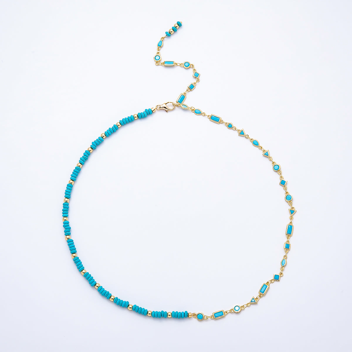 18K Gold Filled Floating Turquoise Multi Cut Rondelle Bezel Half Cable Gemstone Floating Necklace Chain 19 Inch Necklace | WA-01384