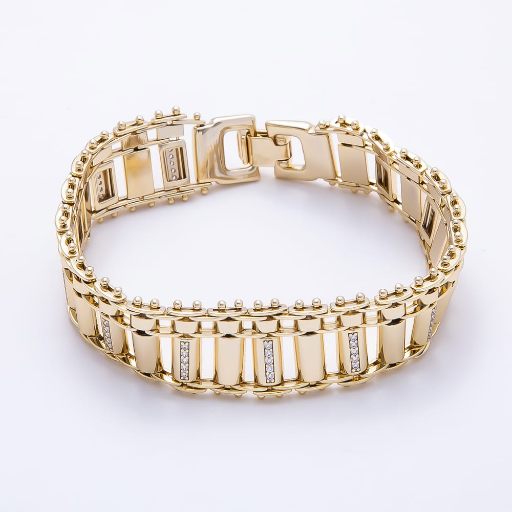 14K Gold Filled 16mm Micro Paved CZ Woven Geometric Panther Chain 7 Inch Bracelet | WA-01501