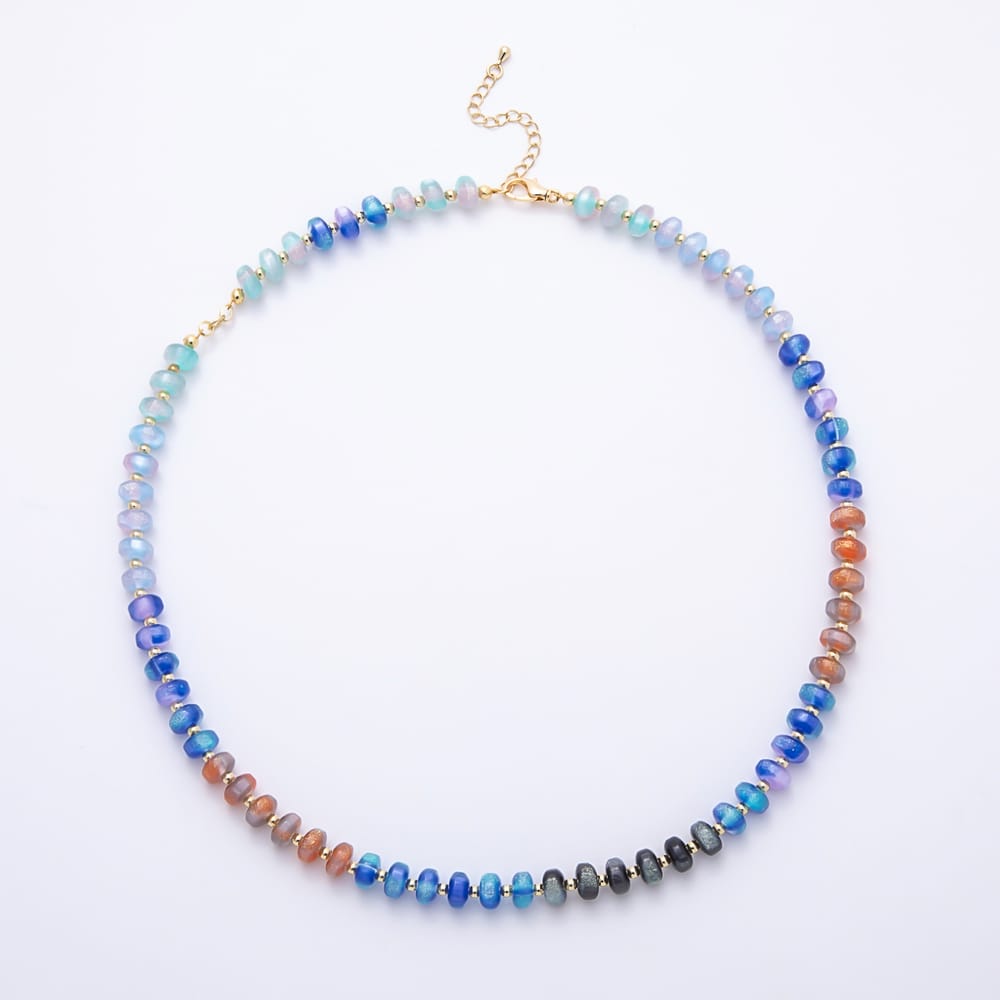 16K Gold Filled 8mm Glitter Resin Rondelle Bead Gemstone 21 Inch Necklace | WA-01110 ~ WA-01756