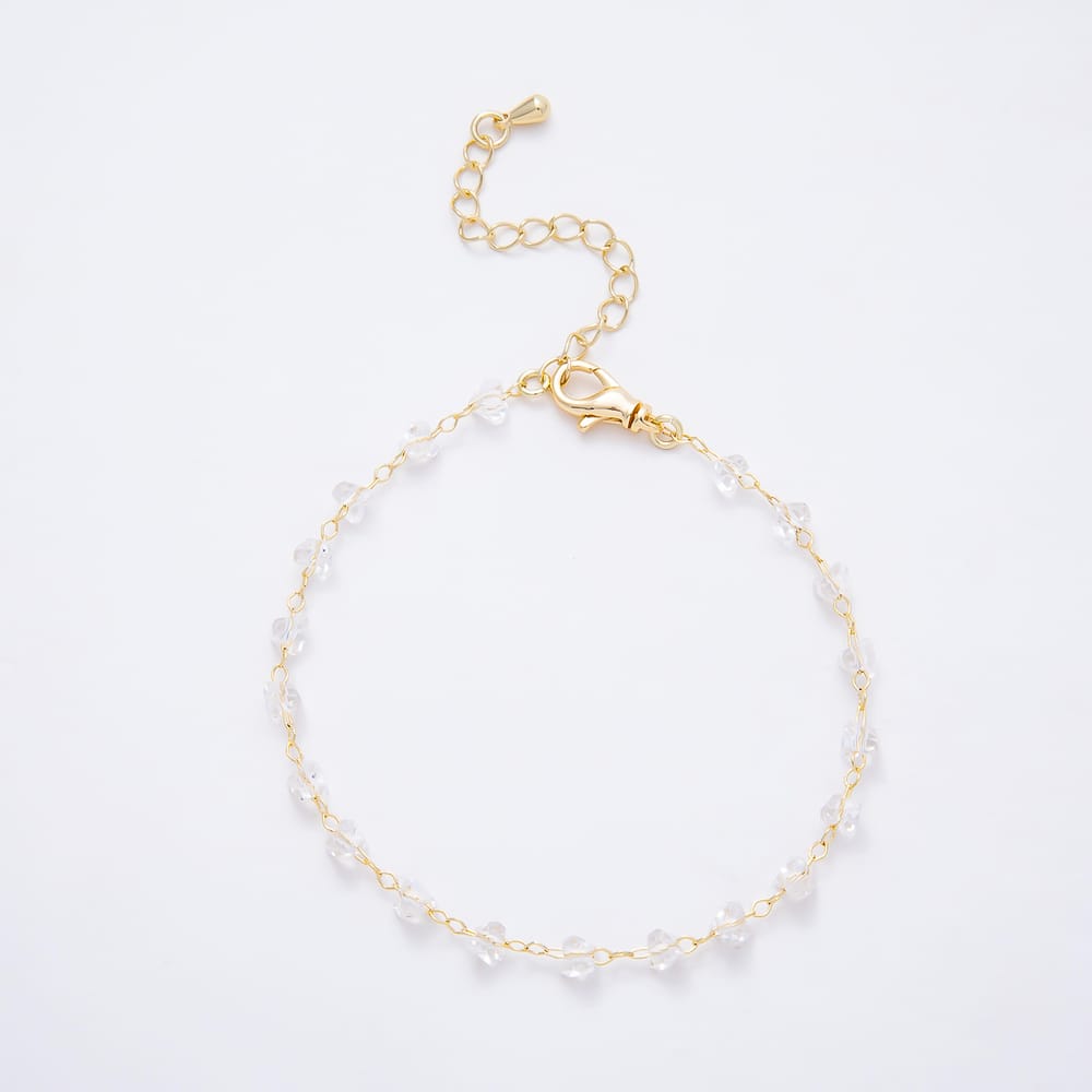 18K Gold Filled 4.5mm Clear Multifaceted Crystal Satellite Gemstone Chain 7 Inch Bracelet |  WA-01581