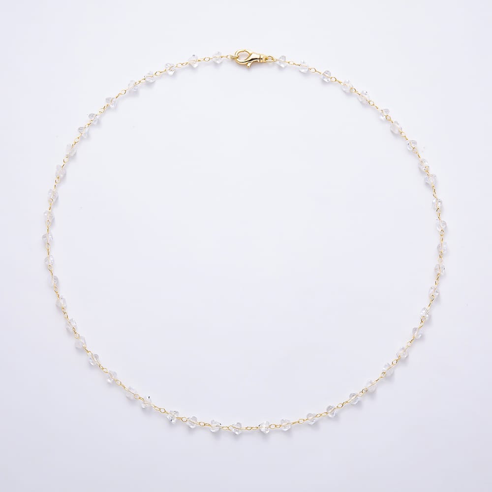 18K Gold Filled 4.5mm Clear Multifaceted Crystal Satellite Gemstone Chain 16.5 Inch Necklace | WA-01582