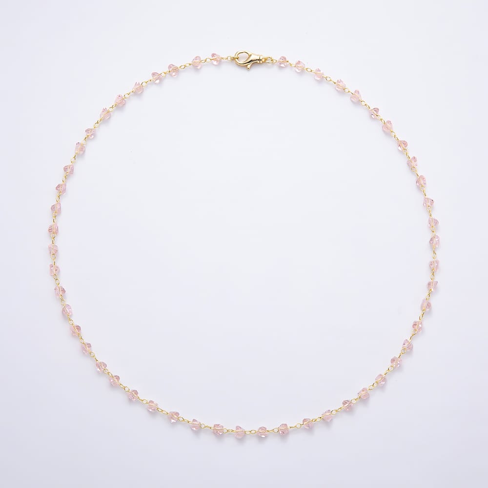 18K Gold Filled 4.5mm Pink Multifaceted Crystal Satellite Gemstone Chain 16.5 Inch Necklace | WA-01584