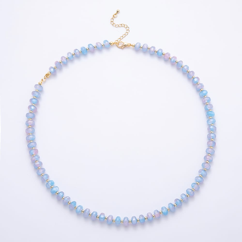16K Gold Filled 8mm Glitter Resin Rondelle Bead Gemstone 21 Inch Necklace | WA-01110 ~ WA-01756