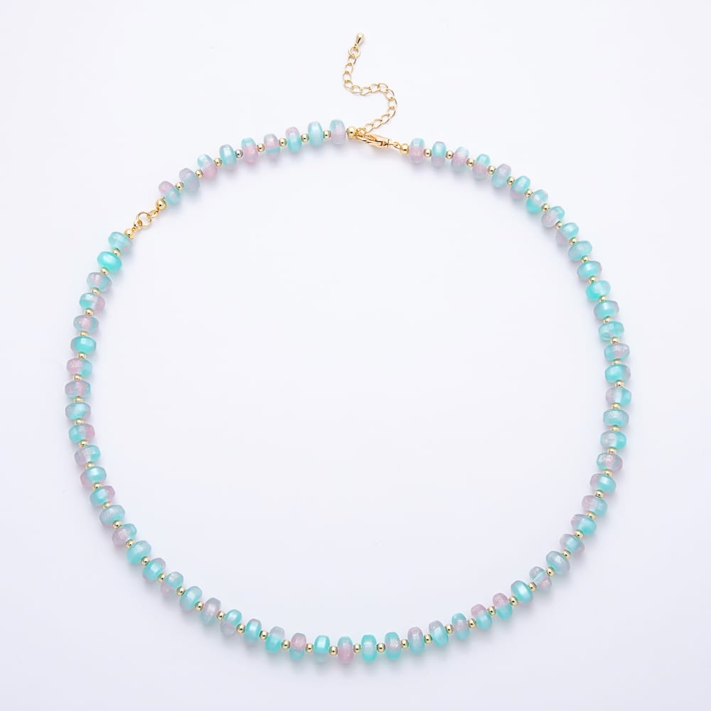 16K Gold Filled 8mm Glitter Resin Rondelle Bead Gemstone 21 Inch Necklace | WA-01110 ~ WA-01756