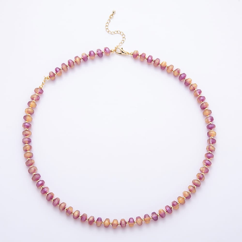 16K Gold Filled 8mm Glitter Resin Rondelle Bead Gemstone 21 Inch Necklace | WA-01110 ~ WA-01756