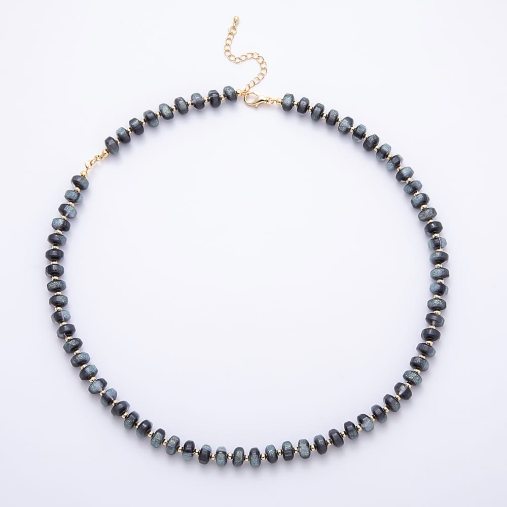 16K Gold Filled 8mm Glitter Resin Rondelle Bead Gemstone 21 Inch Necklace | WA-01110 ~ WA-01756