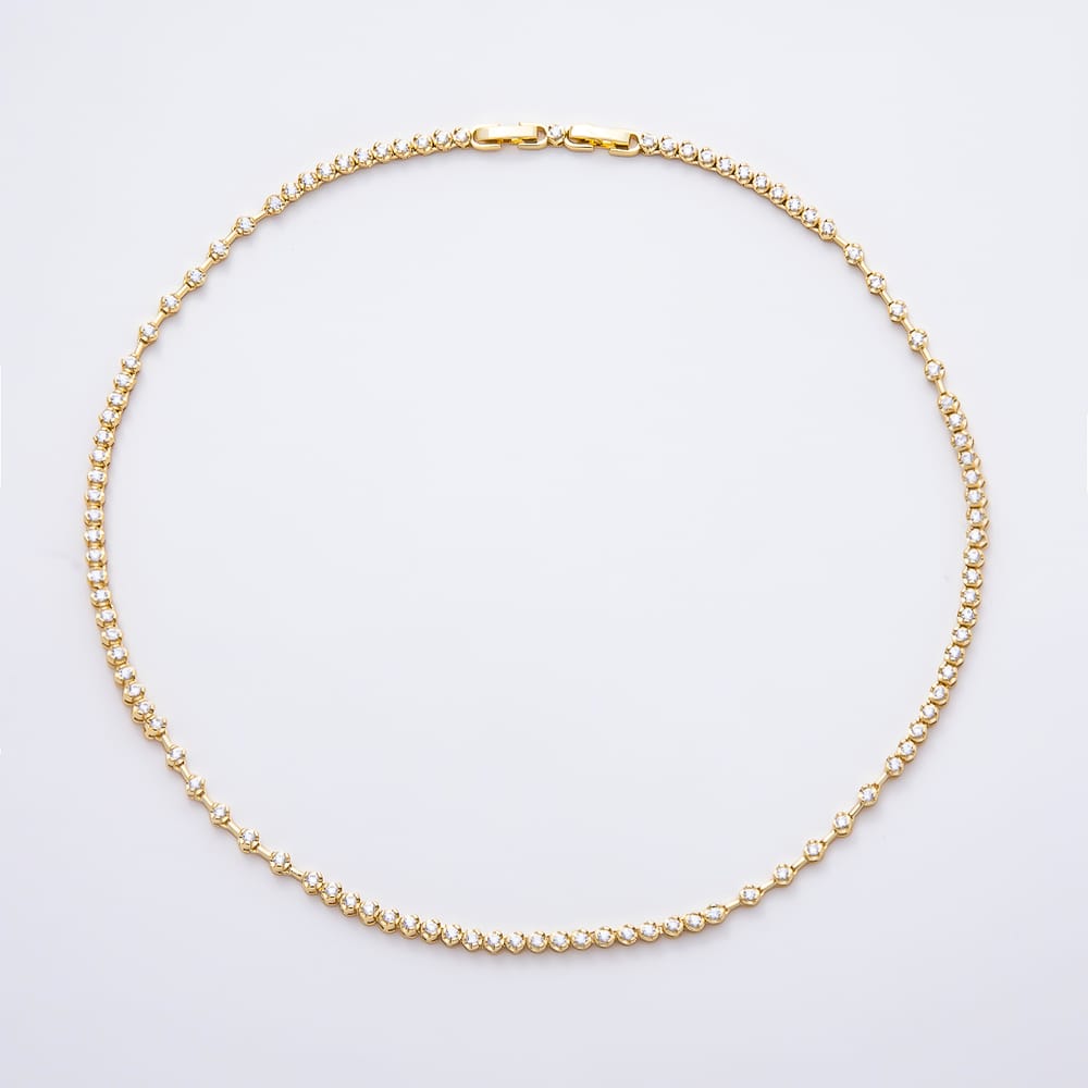 16K Gold Filled 3mm Clear CZ Round Bar Gemstone Chain 17 Inch Necklace | WA-01878