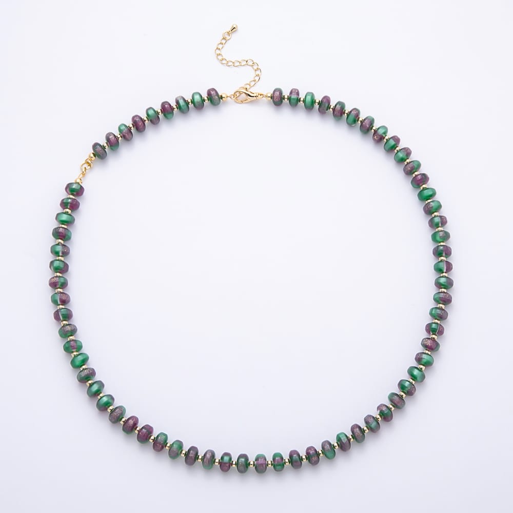 16K Gold Filled 8mm Glitter Resin Rondelle Bead Gemstone 21 Inch Necklace | WA-01110 ~ WA-01756