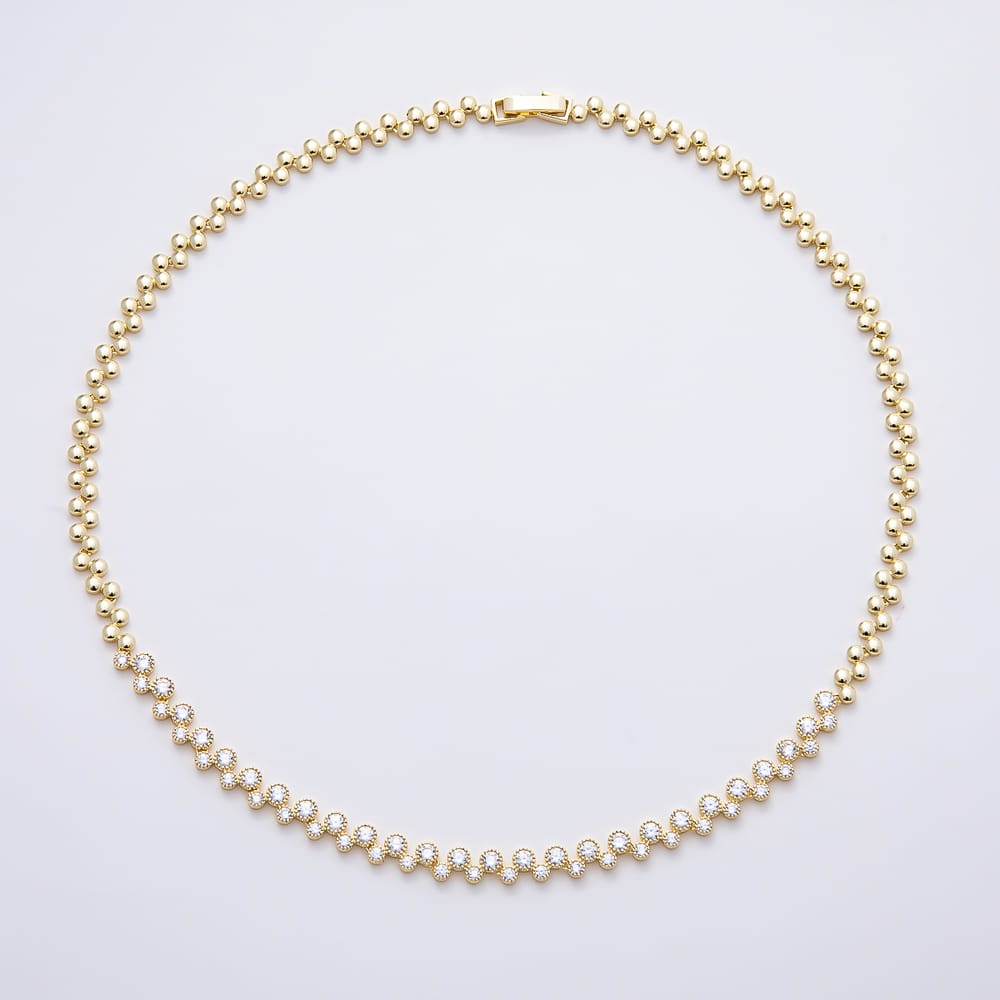 16K Gold Filled 5.5mm Clear CZ Round Panther Gemstone Chain 16 Inch Necklace in Gold & Silver | WA-01912 WA-01913