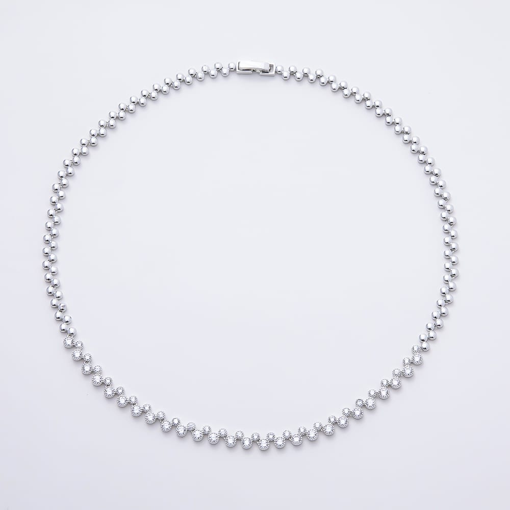 16K Gold Filled 5.5mm Clear CZ Round Panther Gemstone Chain 16 Inch Necklace in Gold & Silver | WA-01912 WA-01913