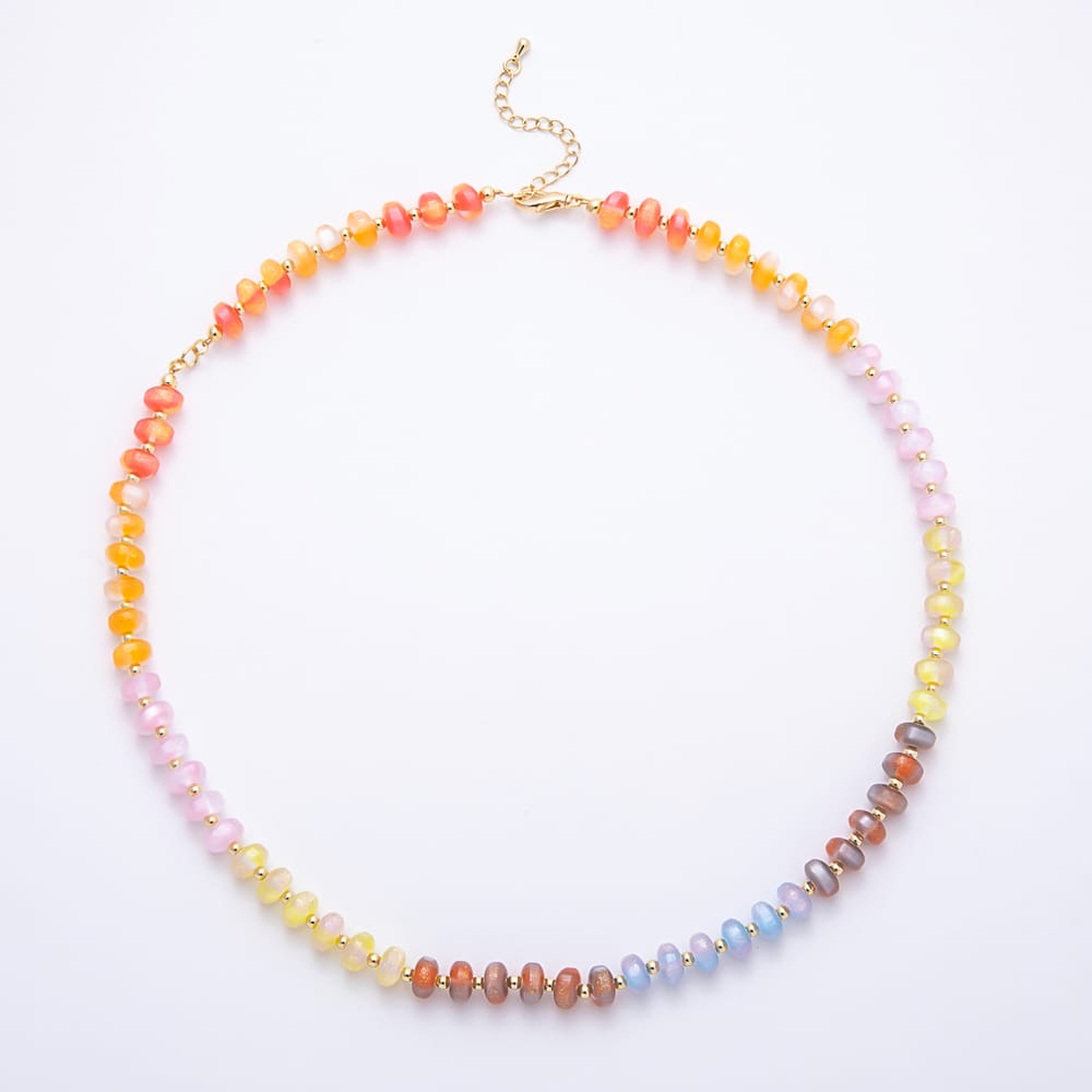 16K Gold Filled 8mm Glitter Resin Rondelle Bead Gemstone 21 Inch Necklace | WA-01110 ~ WA-01756