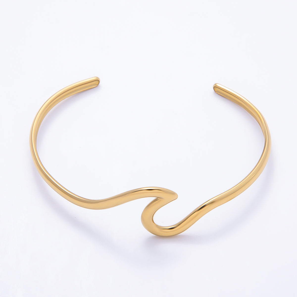 Stainless Steel Gold PVD Minimalist Geometric Wave Cuff Bracelet | WA-01970
