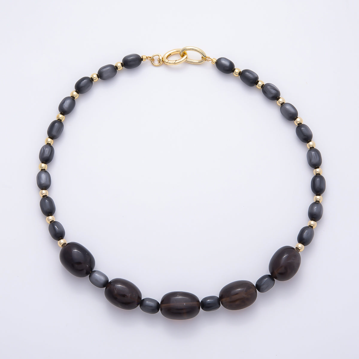 16K Gold Filled 8.5mm Black Onyx Rectangle Gemstone Chain w. Dual Push Gate | WA-02059