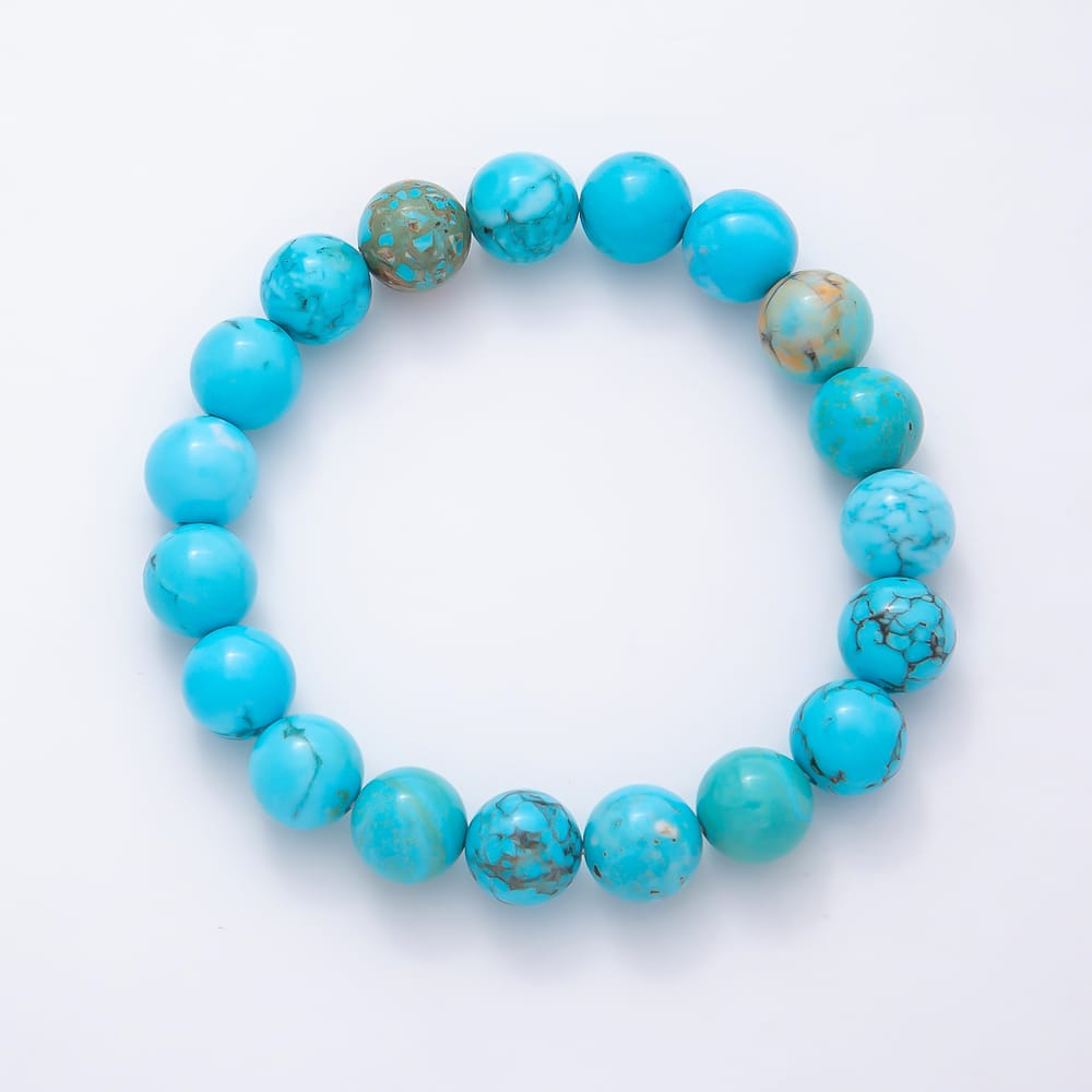 10mm Turquoise Natural Gemstone Round Bead Stretch Bracelet | WA-02123