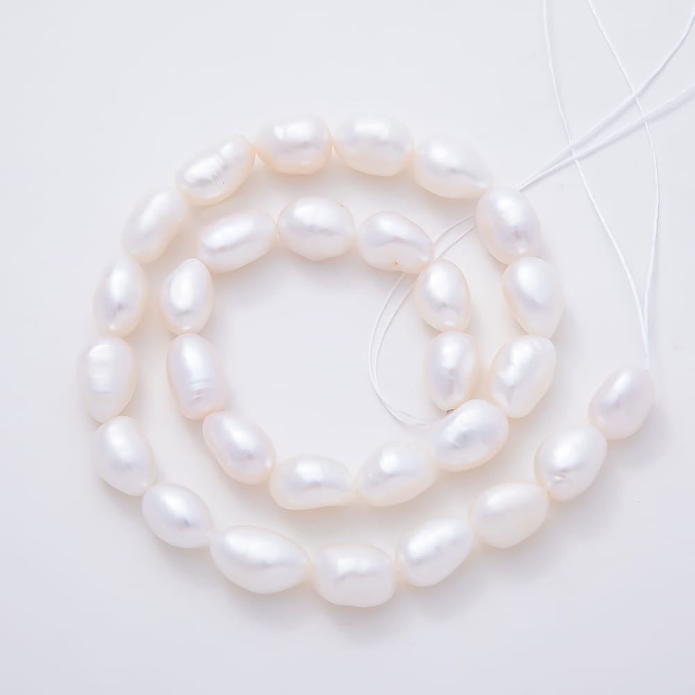 9mm White Freshwater Pearl Lined Ringed Oval Natural Gemstone Bead 14 Inch Strand Finding | WA-02124