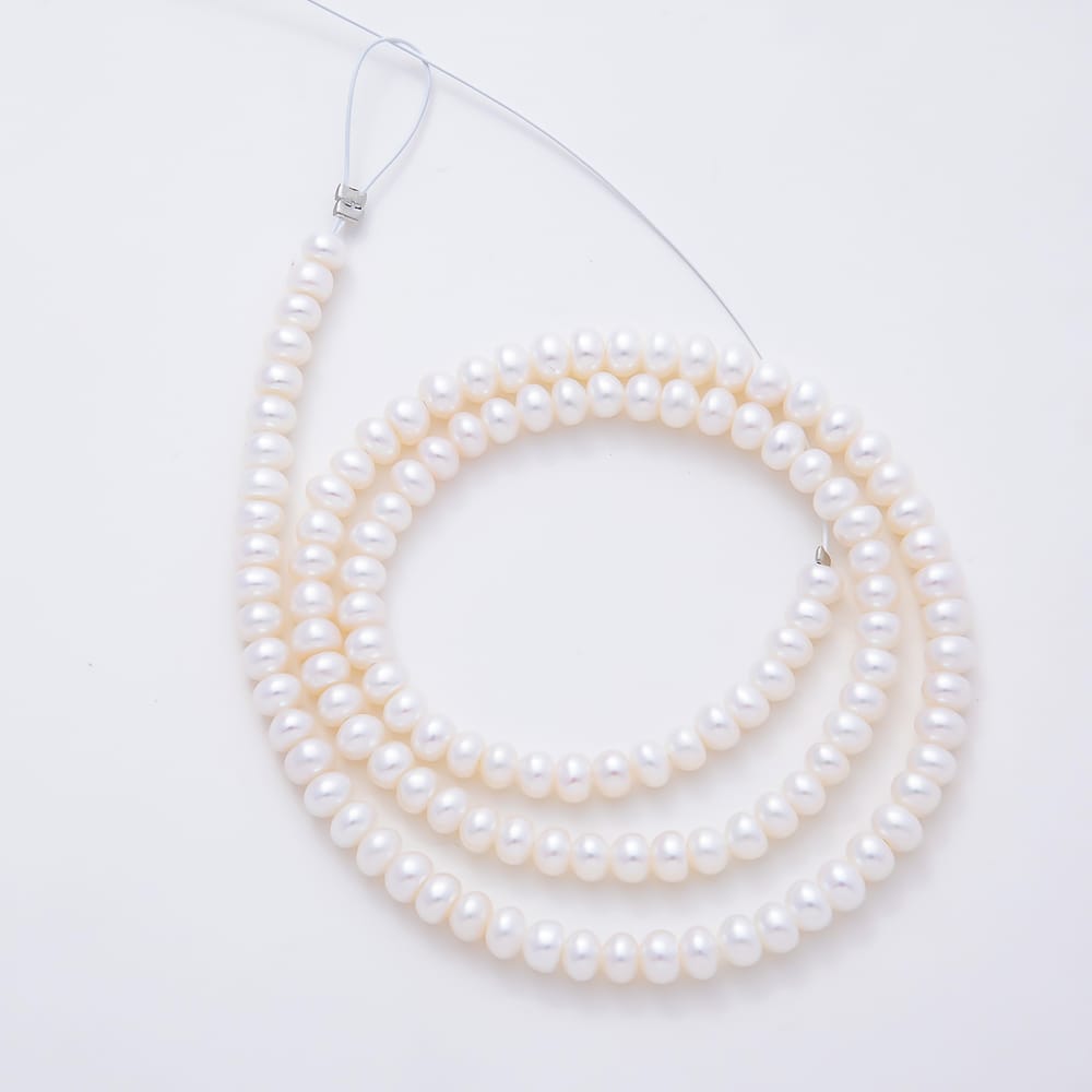 4.5mm White Freshwater Pearl Rondelle Natural Gemstone Bead 15 Inch Strand Finding | WA-02125