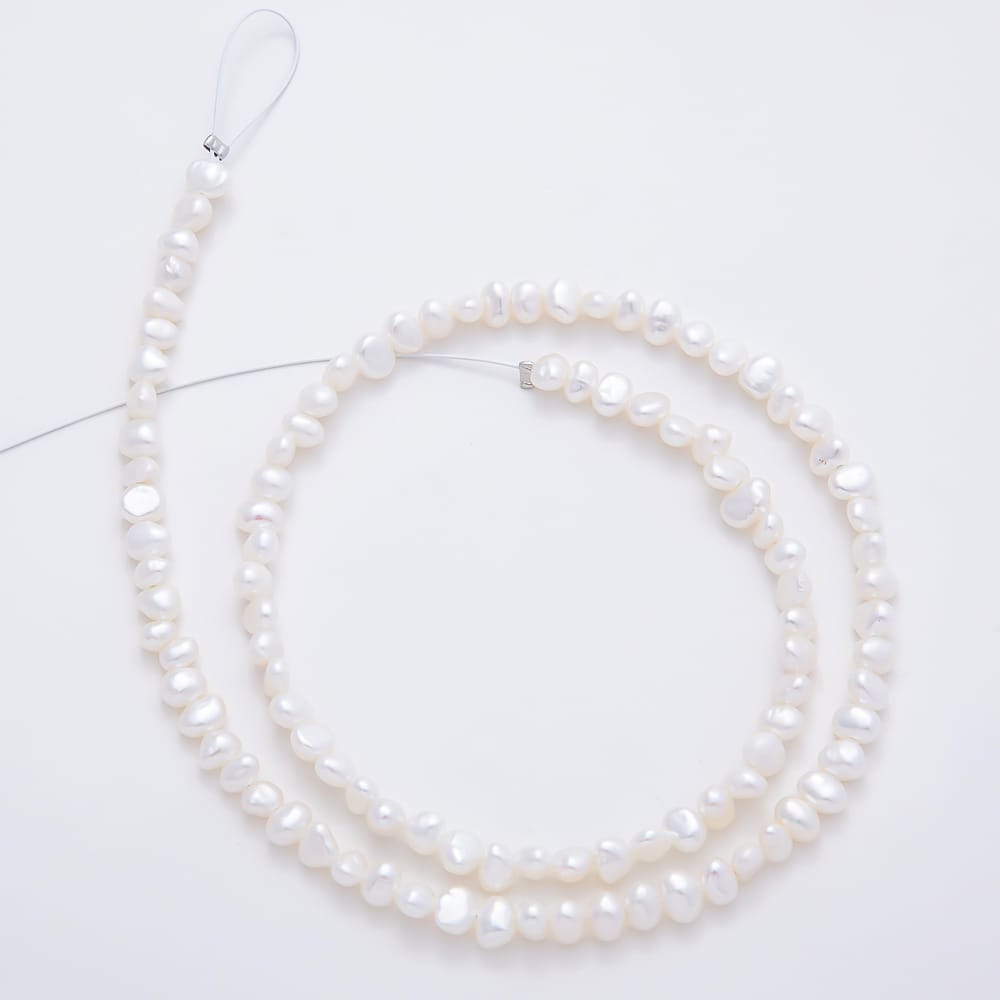 5mm White Freshwater Pearl Button Nugget Natural Gemstone Bead 14.5 Inch Strand Finding | WA-02127