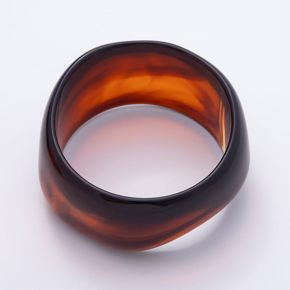 Orange, Brown, Tortoise Shell Edged Geometric Solid Marble Resin Acrylic Wide Bangle Bracelet | WA-02184 WA-02185 WA-02191