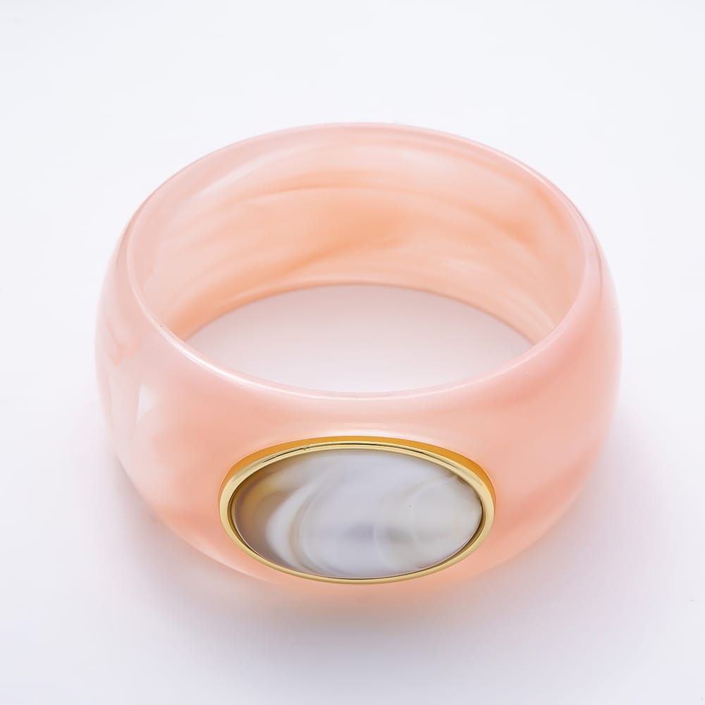 Colorful Chunky Resin With Big Marble Stone Bangle Bracelet | WA-02213