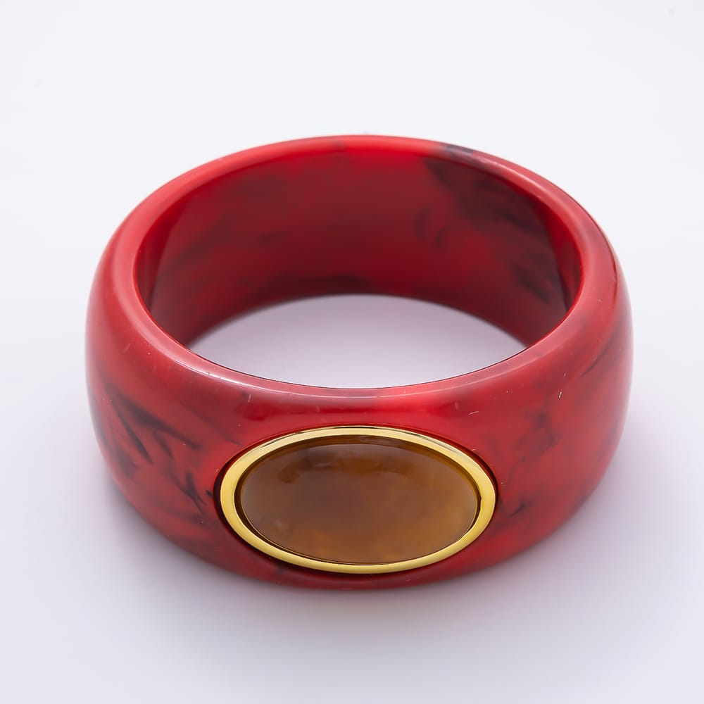 Colorful Chunky Resin With Big Marble Stone Bangle Bracelet | WA-02213