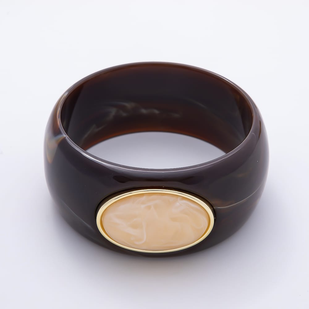 Colorful Chunky Resin With Big Marble Stone Bangle Bracelet | WA-02213