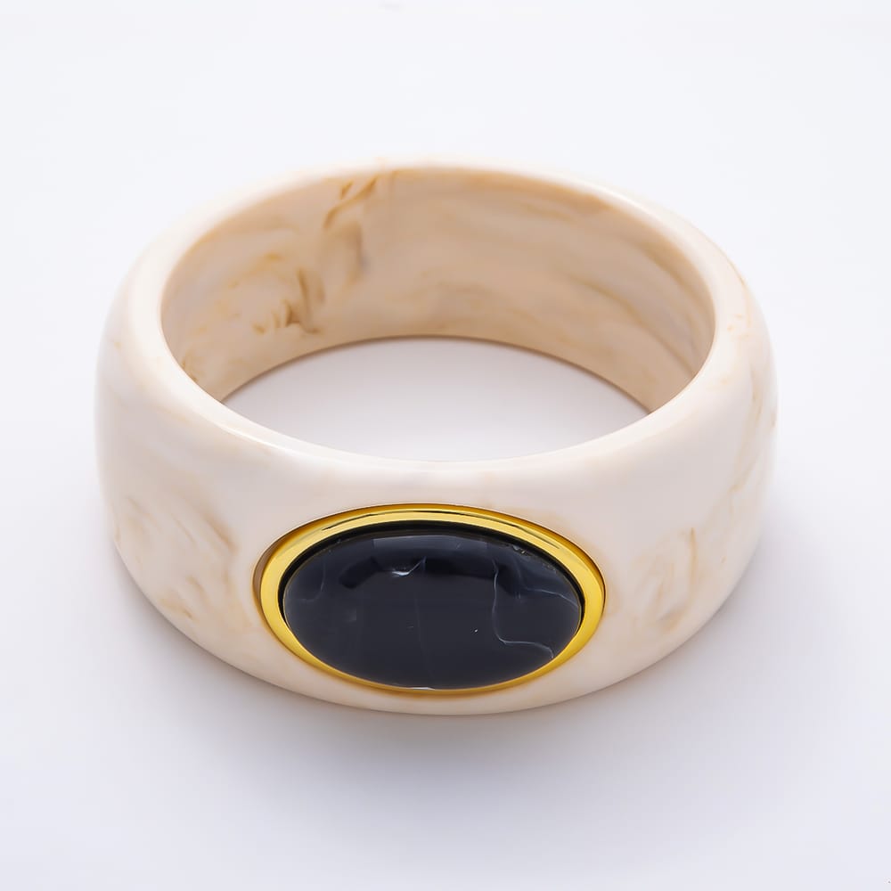 Colorful Chunky Resin With Big Marble Stone Bangle Bracelet | WA-02213