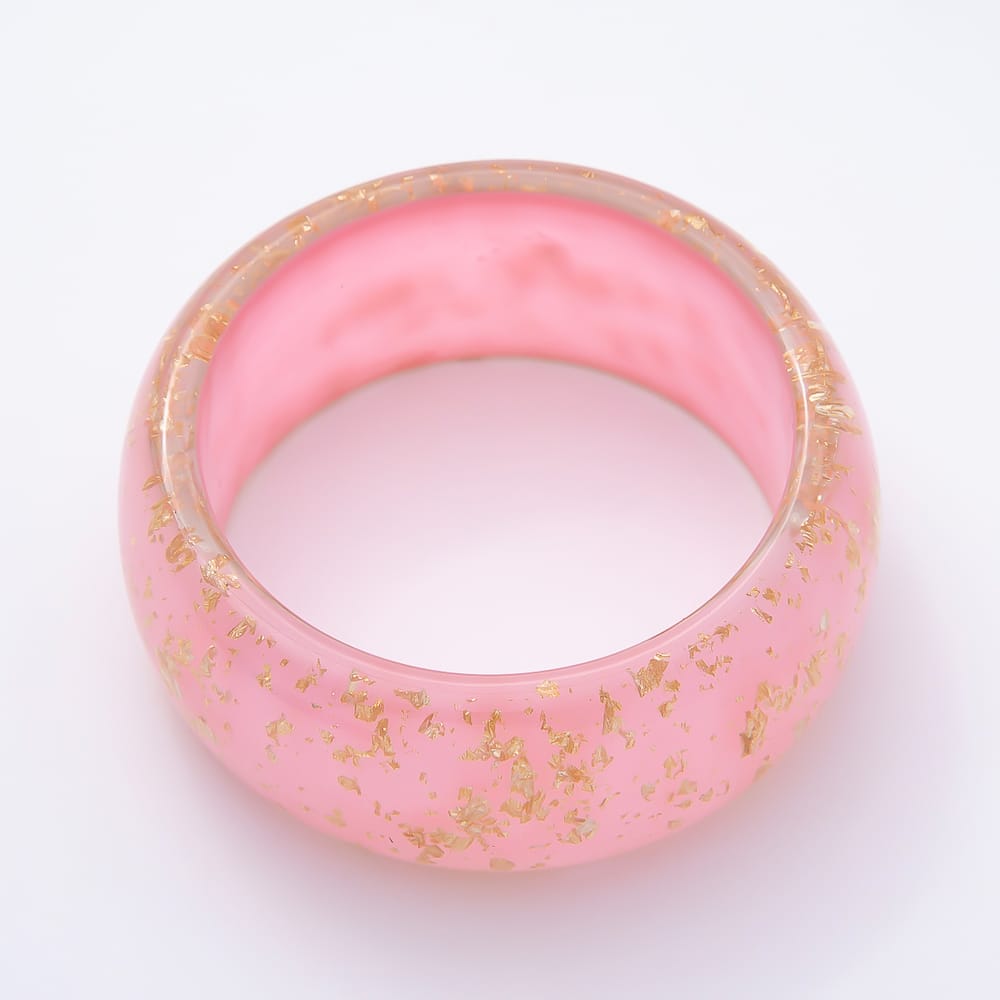 Pink, Green, Black Marble Resin Acrylic with Gold Flake Wide Bangle Bracelet | WA-02266