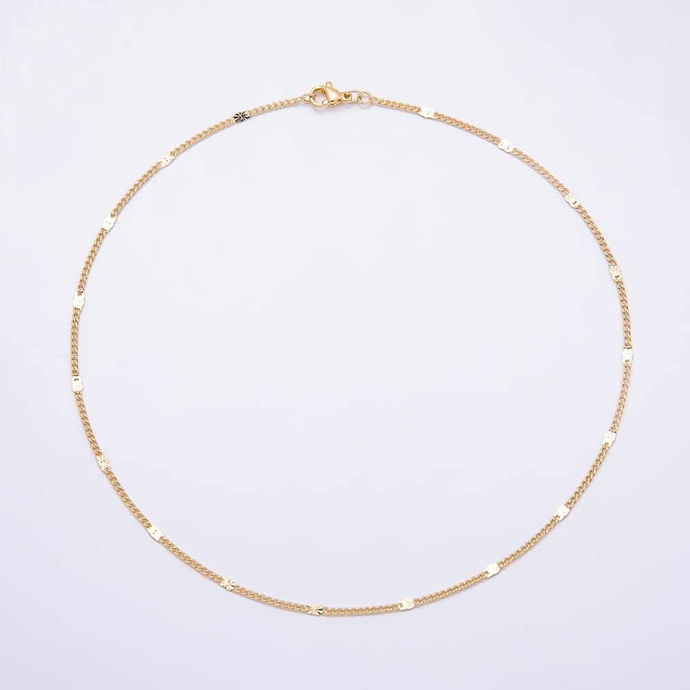 16K Gold Filled 2mm Minimalist Link Satellite Curb Chain 15.5 Inch Necklace | WA-02277