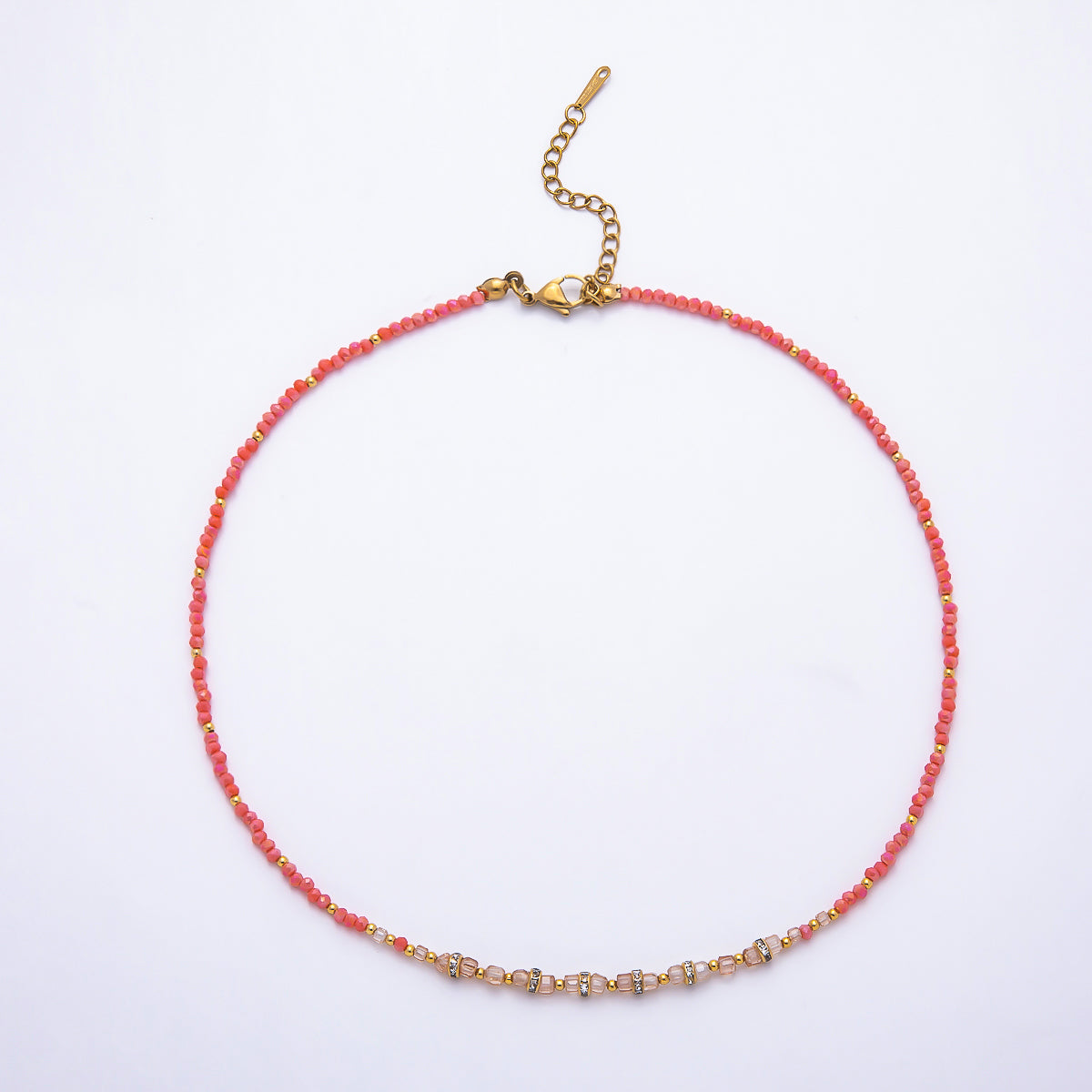 Stainless Steel Gold PVD 4mm Multifaceted Rondelle Bead Crystal Gemstone Chain 16.5 Inch Necklace | WA-02357 ~ WA-02524