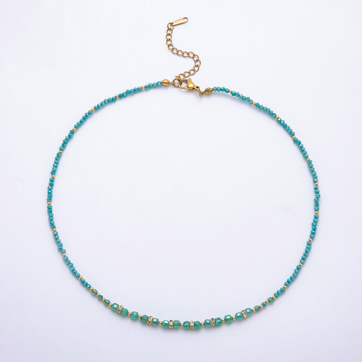Stainless Steel Gold PVD 4mm Multifaceted Rondelle Bead Crystal Gemstone Chain 16.5 Inch Necklace | WA-02357 ~ WA-02524