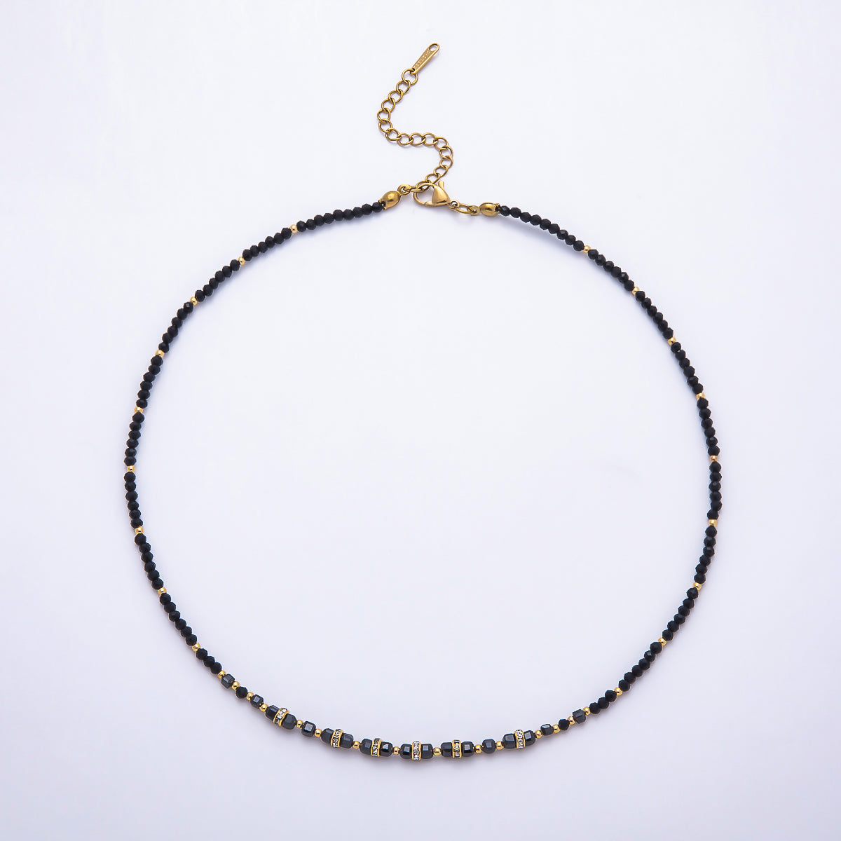 Stainless Steel Gold PVD 4mm Multifaceted Rondelle Bead Crystal Gemstone Chain 16.5 Inch Necklace | WA-02357 ~ WA-02524