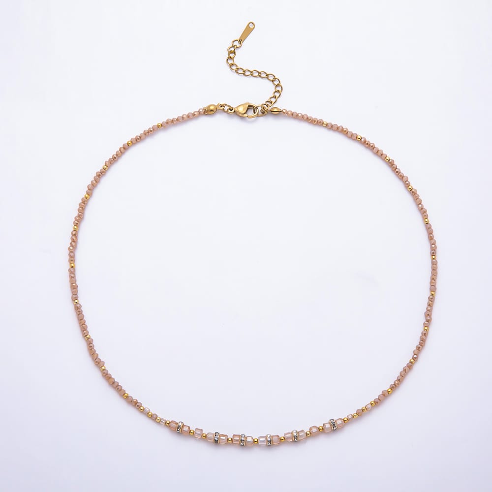 Stainless Steel Gold PVD 4mm Multifaceted Rondelle Bead Crystal Gemstone Chain 16.5 Inch Necklace | WA-02357 ~ WA-02524