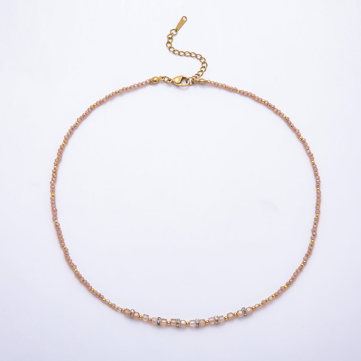 Stainless Steel Gold PVD 4mm Multifaceted Rondelle Bead Crystal Gemstone Chain 16.5 Inch Necklace | WA-02357 ~ WA-02524