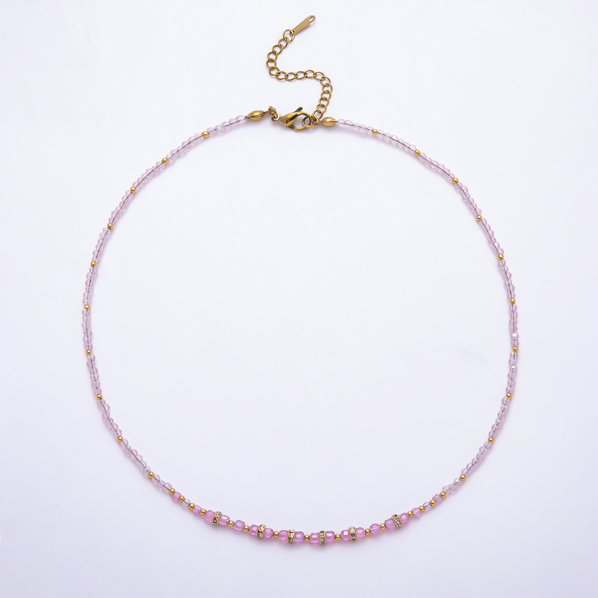 Stainless Steel Gold PVD 4mm Multifaceted Rondelle Bead Crystal Gemstone Chain 16.5 Inch Necklace | WA-02357 ~ WA-02524