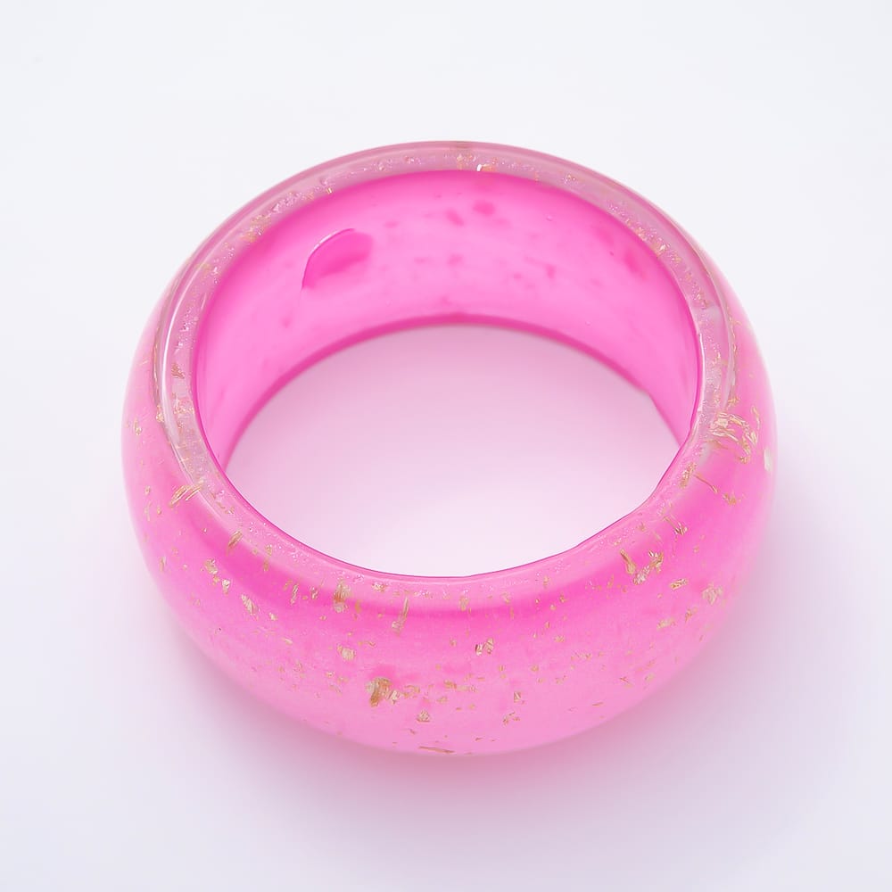 Pink, Green, Black Marble Resin Acrylic with Gold Flake Wide Bangle Bracelet | WA-02266