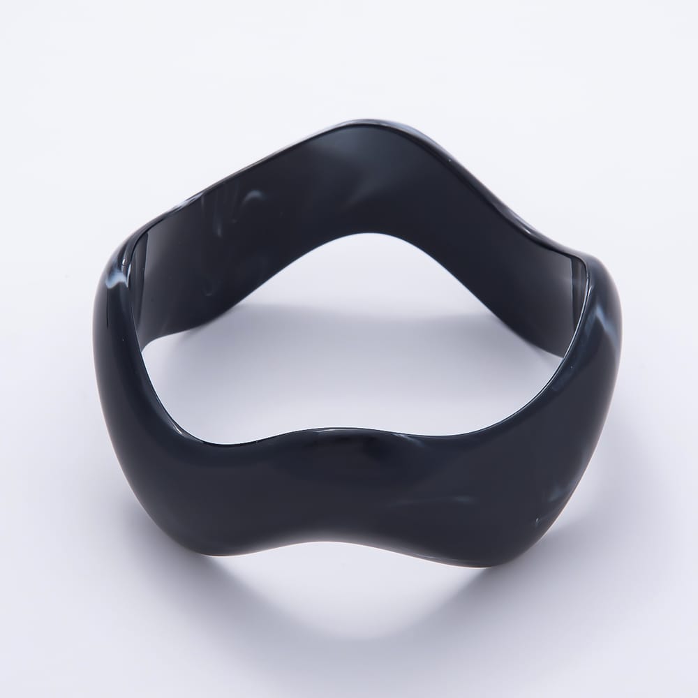 White, Black, Green, Pink, Red, Brown, Blue Marble Resin Acrylic Wave Wide Geometric Bangle Bracelet | WA-02144
