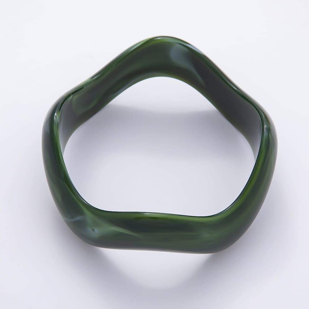 White, Black, Green, Pink, Red, Brown, Blue Marble Resin Acrylic Wave Wide Geometric Bangle Bracelet | WA-02144