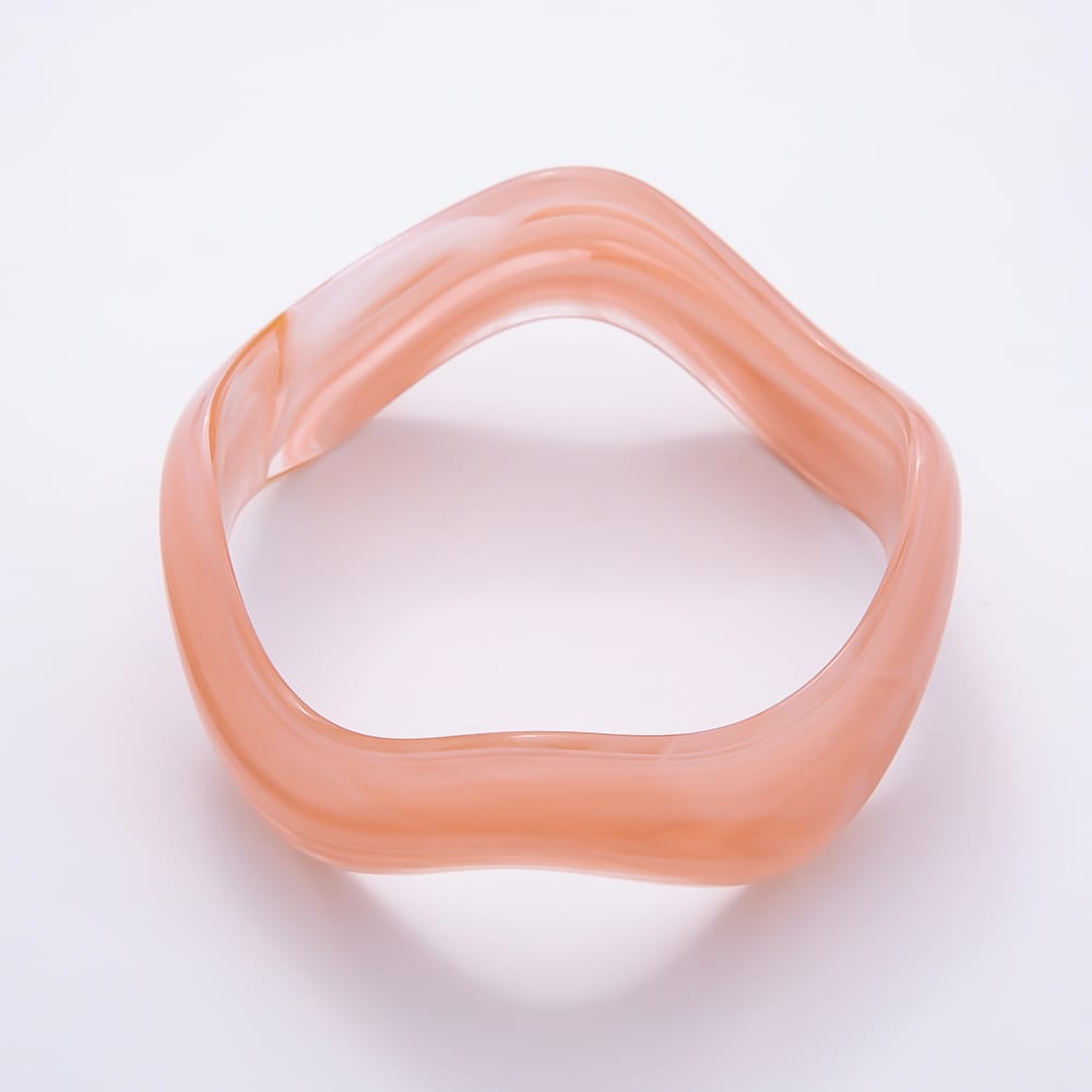 White, Black, Green, Pink, Red, Brown, Blue Marble Resin Acrylic Wave Wide Geometric Bangle Bracelet | WA-02144