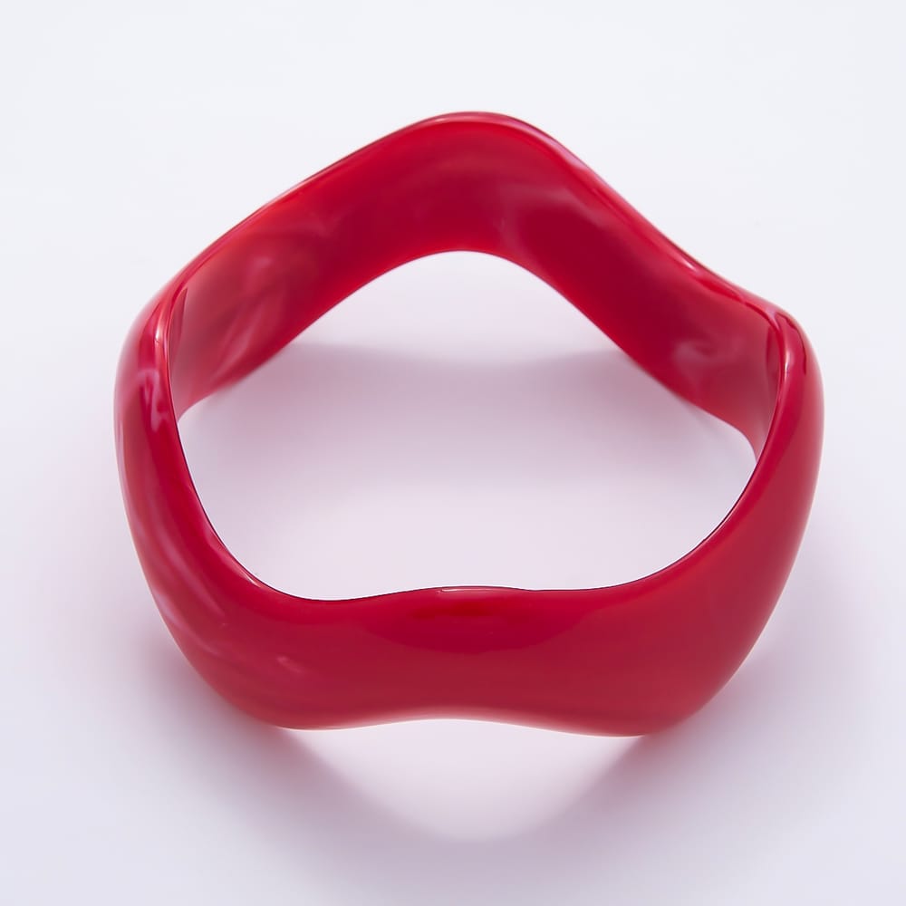 White, Black, Green, Pink, Red, Brown, Blue Marble Resin Acrylic Wave Wide Geometric Bangle Bracelet | WA-02144