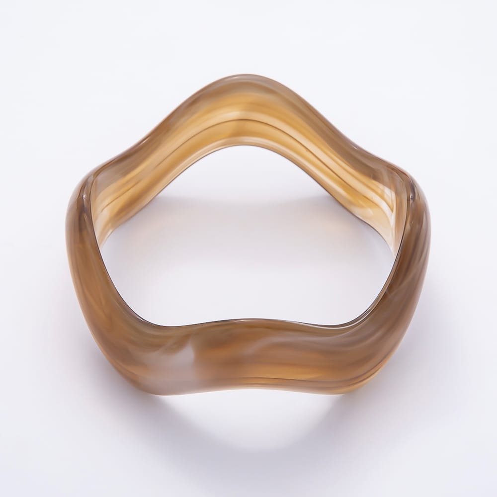White, Black, Green, Pink, Red, Brown, Blue Marble Resin Acrylic Wave Wide Geometric Bangle Bracelet | WA-02144