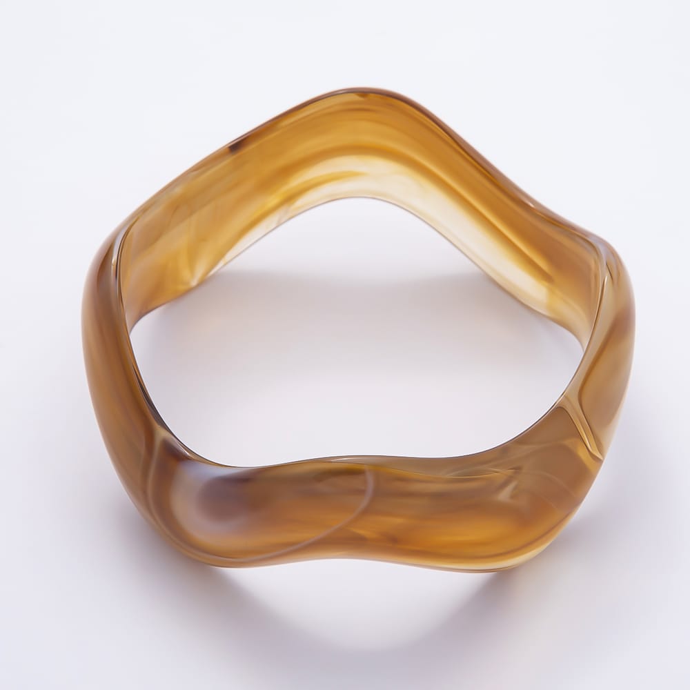 White, Black, Green, Pink, Red, Brown, Blue Marble Resin Acrylic Wave Wide Geometric Bangle Bracelet | WA-02144